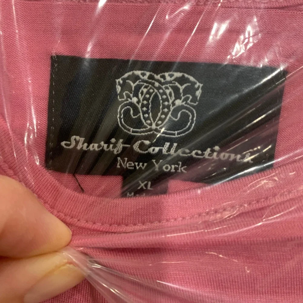 NWT Sharif Collection New York Pink Embroidered Floral Top‎ XL Rose Detail Tee